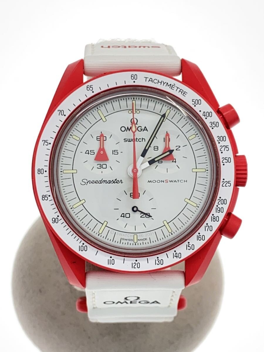 【中古】OMEGA◆MISSION TO MARS/石英ウォッチ/アナログ/WHT/WHT【服飾雑貨他】