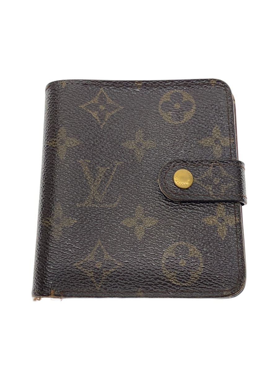 【中古】LOUIS VUITTON◆コンパクト・ジップ_モノグラム・帆布/PVC/BRW/メンズ【服飾雑貨他】