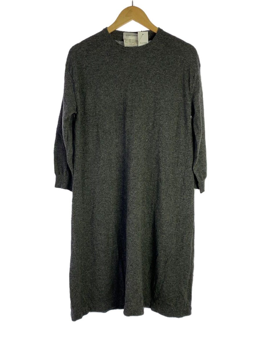 【中古】CONTEMPO◆カシミヤニットプルオーバーワンピース/長袖衣装/S/カシミヤ/GRY/無地/152059【レディースお召しもの】