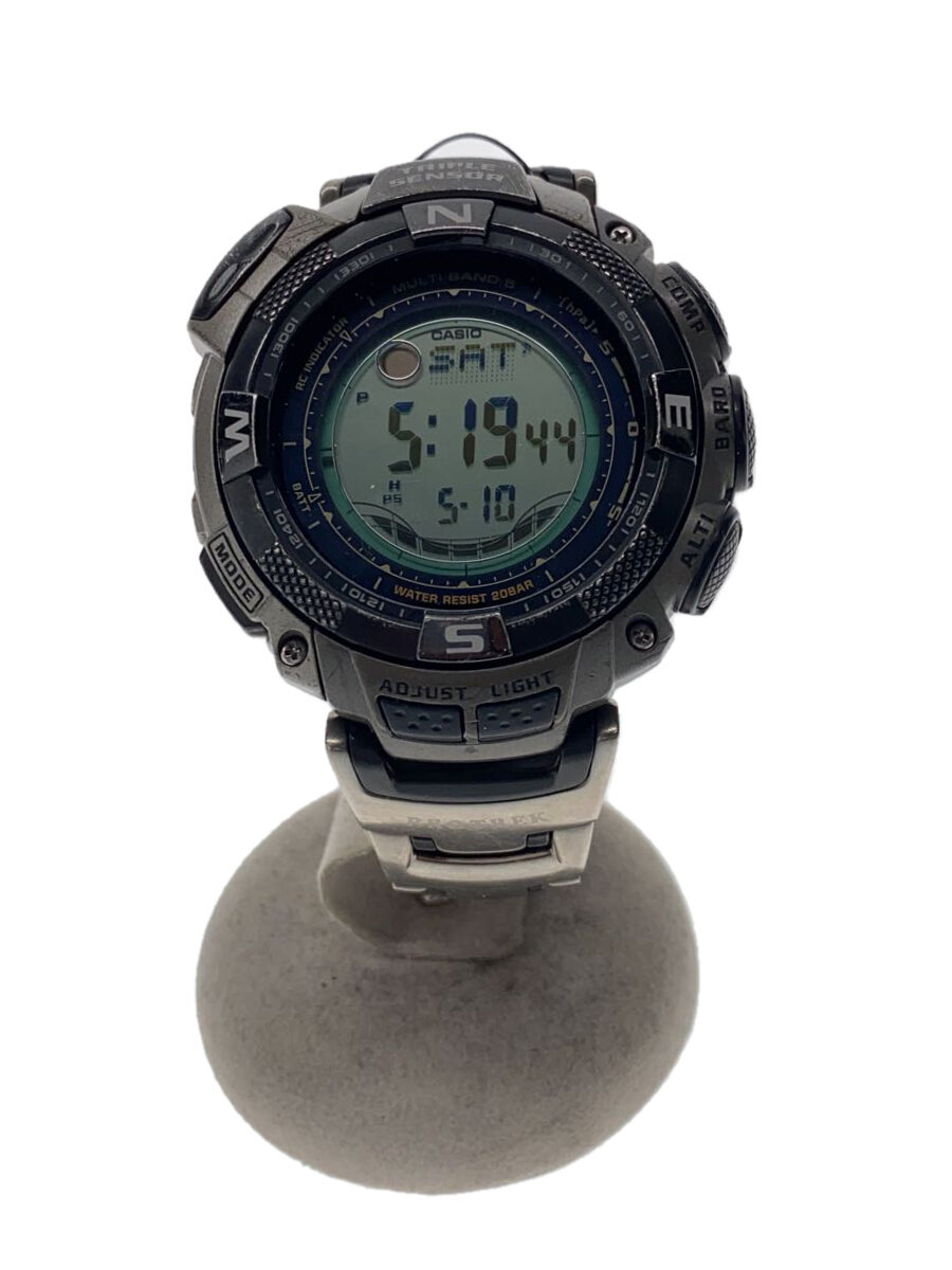 【中古】CASIO◆ソーラーウオッチ・PROTREK/デジタル/SLV//【服飾雑貨他】