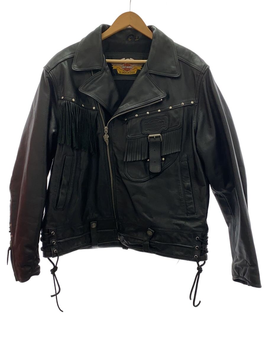 【中古】HARLEY DAVIDSON◆ダブルライダースジャケット/スレ有/右袖破れ有/右袖硬化有/フリンジ/XL/レザー//【メンズウェア】｜2ｎｄ STREET 店