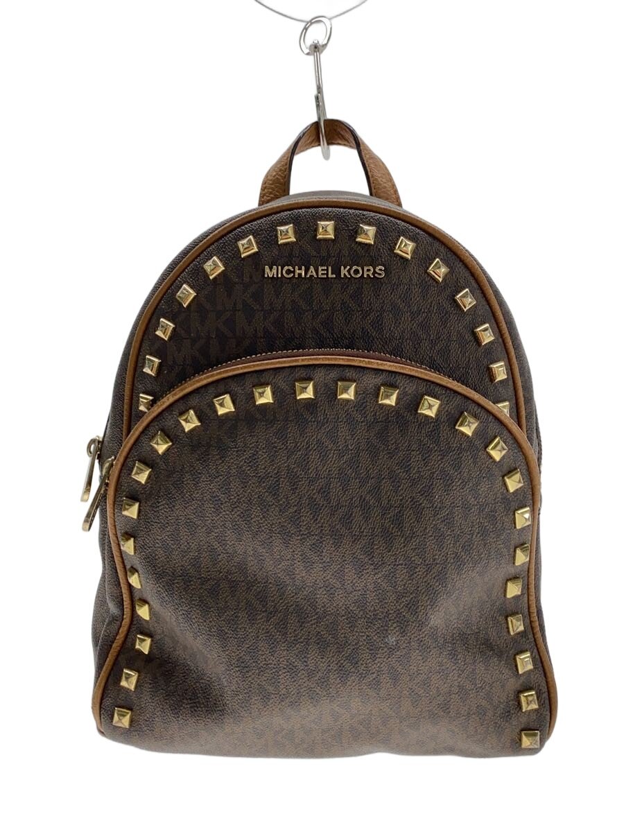 【中古】MICHAEL KORS◆背嚢/なめし革/BRW/総柄/35S9GAYB6B【御徒面子】