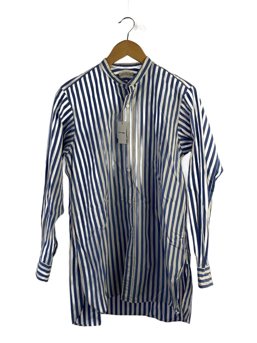 【中古】HEUGN◆長袖プルオーバー/1/綿織物/BLU/縞模様/SHIRT038【メンズウェア】