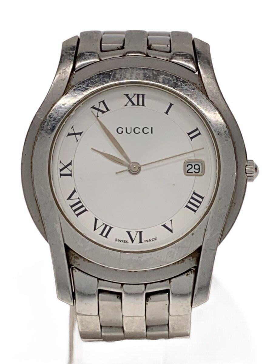 【中古】GUCCI◆石英ウオッチ/アナログ/ステンレス鋼/WHT/しろがね色/5500M【服飾雑貨他】
