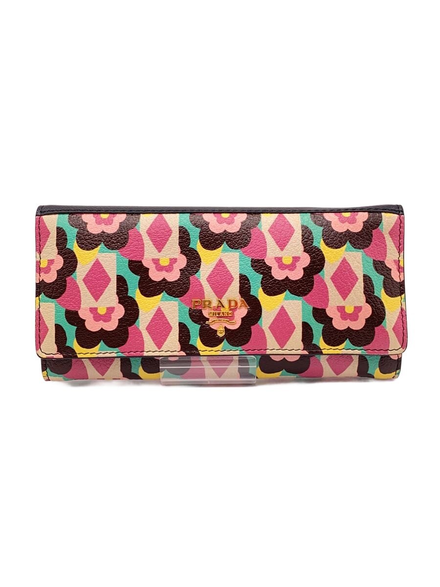 【中古】PRADA◆長札入れ/なめし革/マルチ色合い/花柄/レディース【服飾雑貨他】