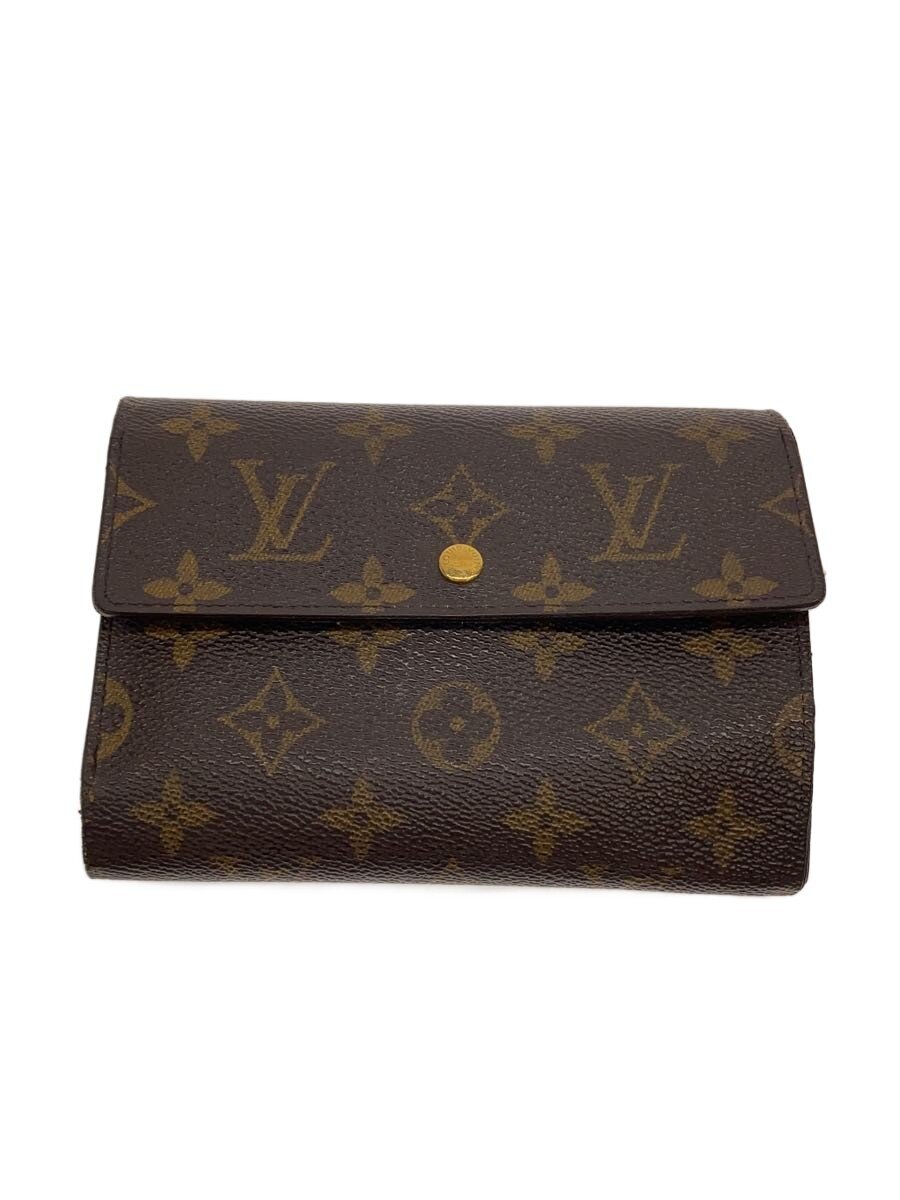 【中古】LOUIS VUITTON◆ポルト・トレゾール・エテュイシェキエ_モノグラム・キャンバス/PVC/BRW/レディース【服飾雑貨他】