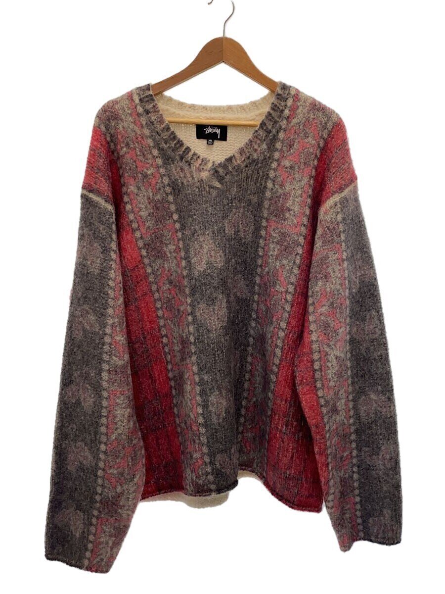 【中古】STUSSY◆MIXED PRINT ALPACA SWEATER/編み物・スウェーター(朦々たる)/XXL/アルパカ【メンズウェア】