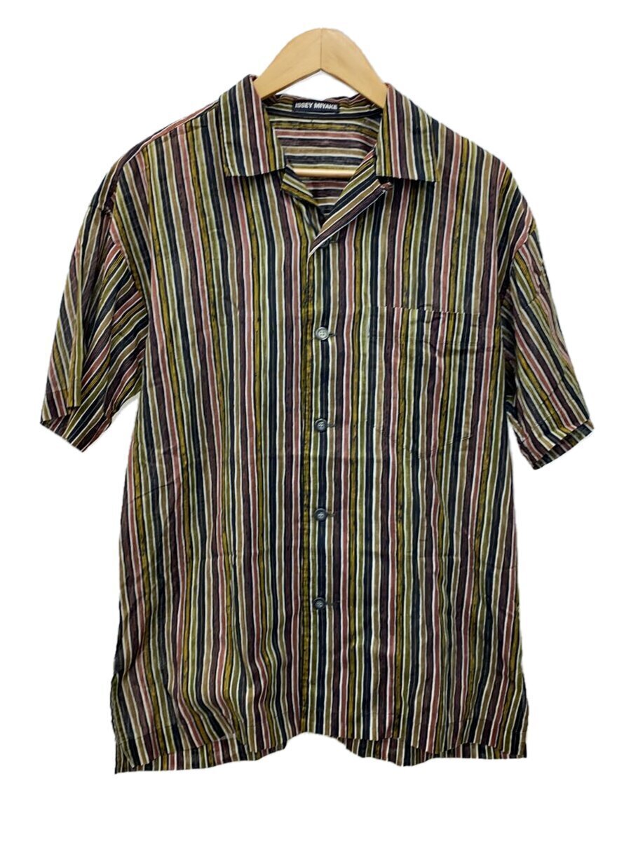 【中古】ISSEY MIYAKE◆91ss/開襟/半袖プルオーバー/M/綿織物/マルチ色合い/縞模様/ME12-FJ017//【メンズウェア】