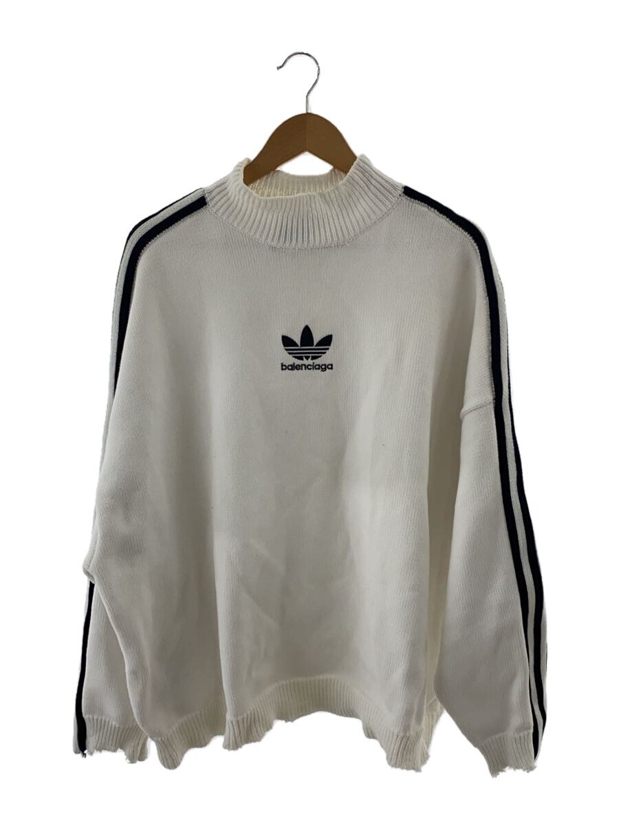 【中古】BALENCIAGA◆22AW/×adidas/ハイネックコットンニットセーター/2/綿織物/WHT/725456/首元シミあり//【メンズウェア】
