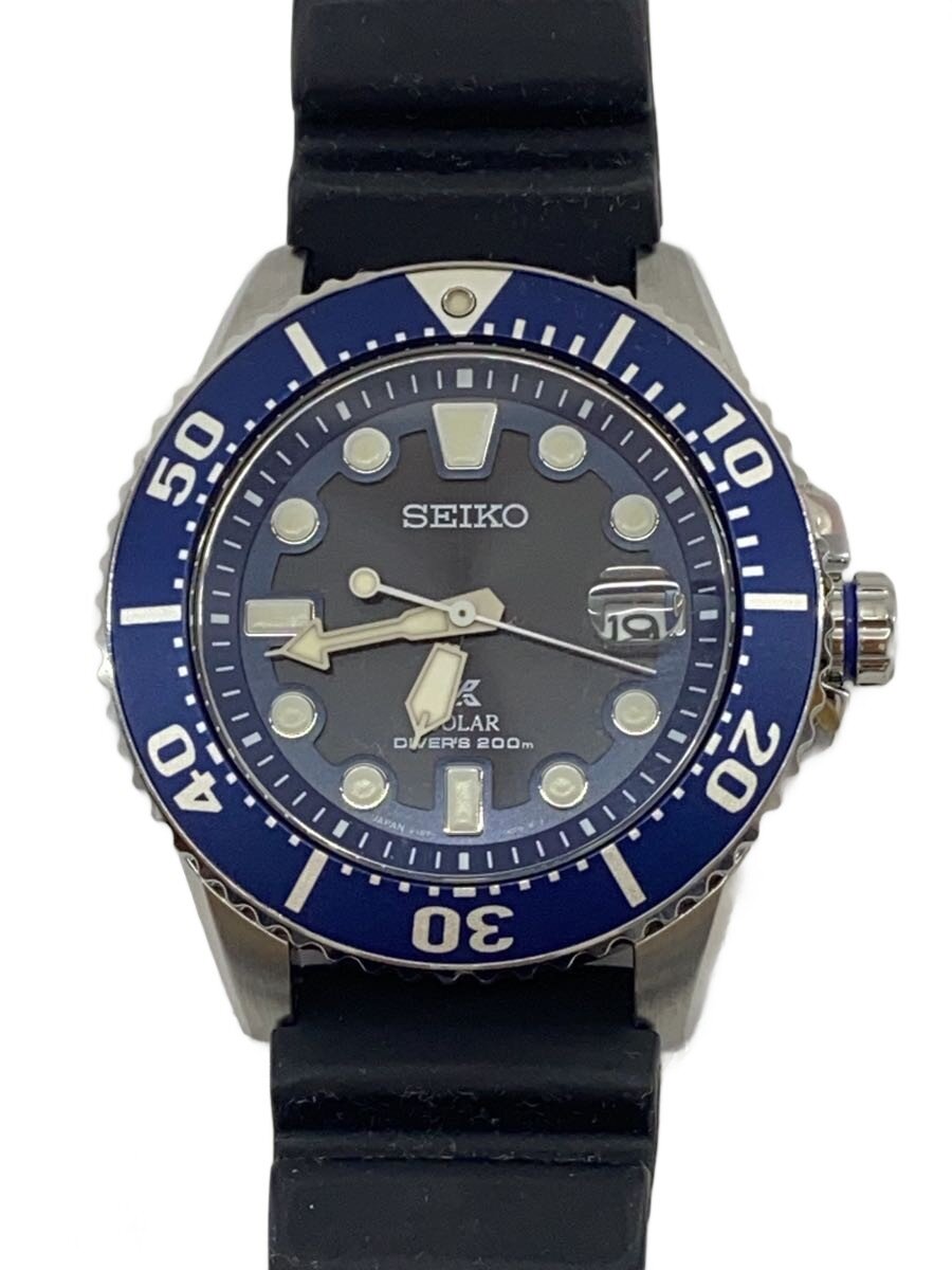 【中古】SEIKO◆ソーラーウォッチ/アナログ/NVY/BLK/v157-0bt0//【服飾雑貨他】