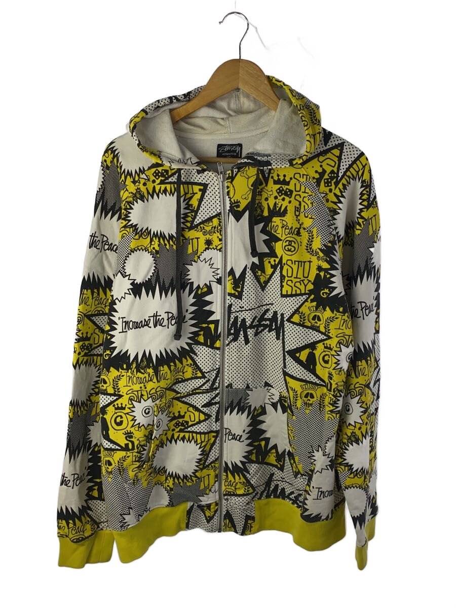 【中古】STUSSY◆ジップパーカー/XL/綿織物/マルチ色つや/00s/アメコミ総柄/汚れた状態有//【メンズウェア】