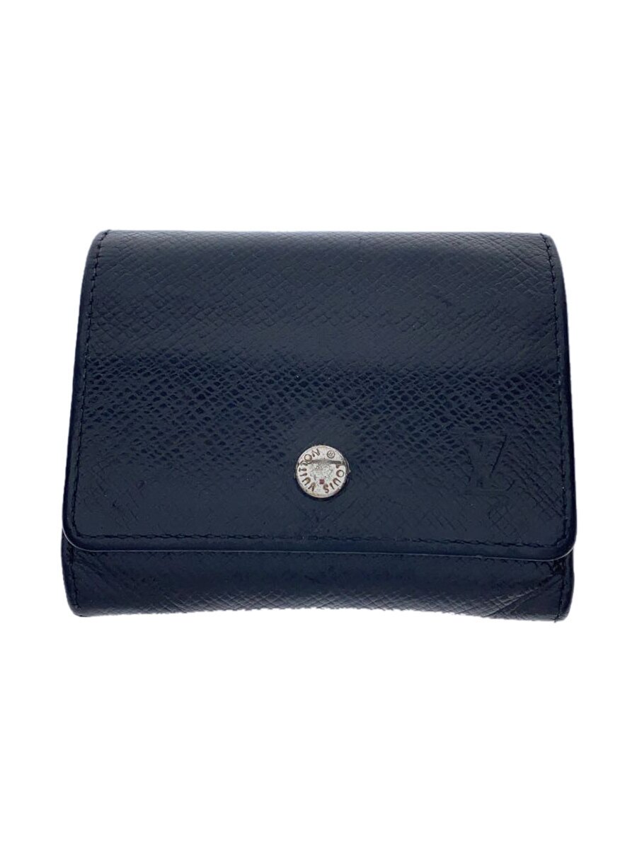 【中古】LOUIS VUITTON◆ポルト・モネ・セルゲイ_タイガ_BLK/PVC/BLK/無地/メンズ【服飾雑貨他】