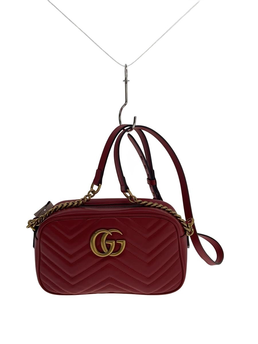【中古】GUCCI◆チェーン店・ショルダーバッグ_GGマーモント_キルティング/なめし革/RED/? NULL ?【御徒面子】