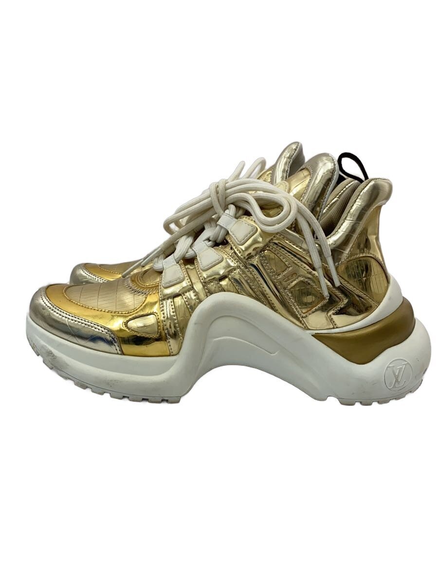 【中古】LOUIS VUITTON◆ローカットスニーカー/38/GLD/エナメル/円弧点火装置【シューズ】