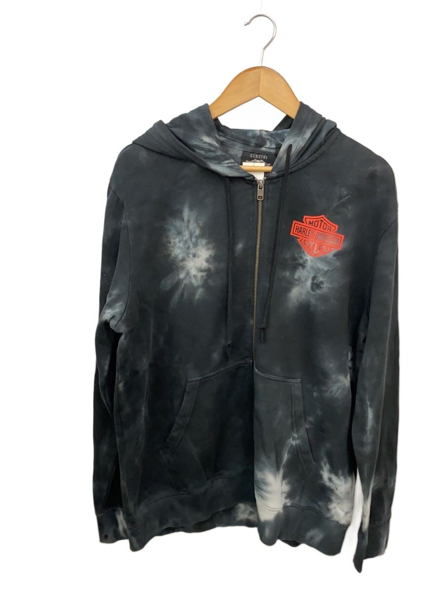 【中古】HARLEY DAVIDSON◆Tie Dye Logo Hoodie/ジップパーカー/L/綿織物/BLK/96411-21VM【メンズウェア】