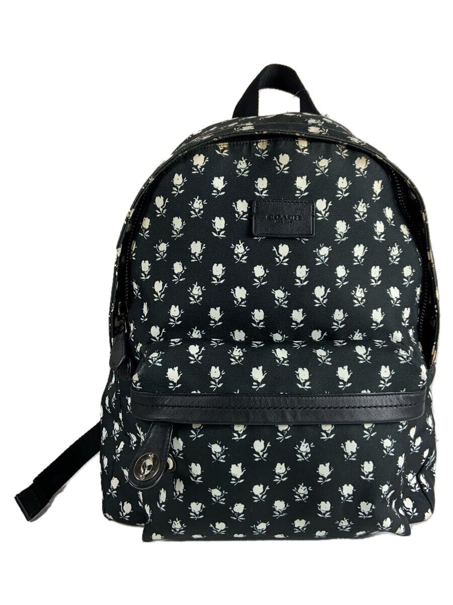 【中古】COACH◆背嚢/ポリエステル/BLK/花柄【御徒面子】