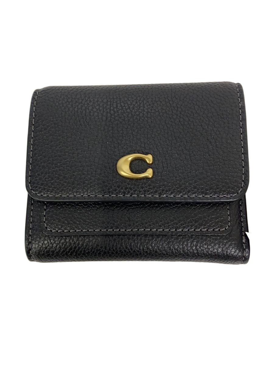 【中古】COACH◆3つ折り金入れ/なめし革/BLK/レディース/CAO13【服飾雑貨他】