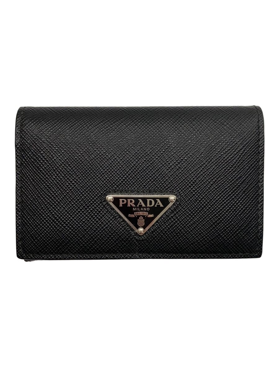 【中古】PRADA◆サフィアーノ ３角形コインケース/なめし革/BLK/2MM935【服飾雑貨他】