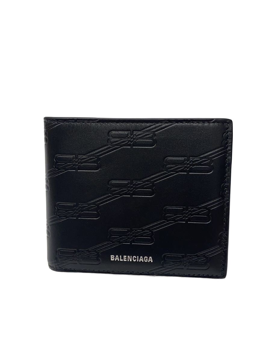 【中古】BALENCIAGA◆2つ折り札入れ/なめし革/BLK/総柄/メンズ/721940-1000-0-203437【服飾雑貨他】