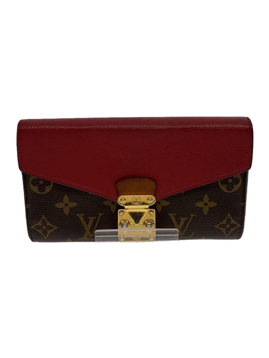 【中古】LOUIS VUITTON◆ポルト・フォイユ・パラス_トリヨン_モノグラム・キャンバス_RED/PVC/ブラウン/レディース【服飾雑貨他】