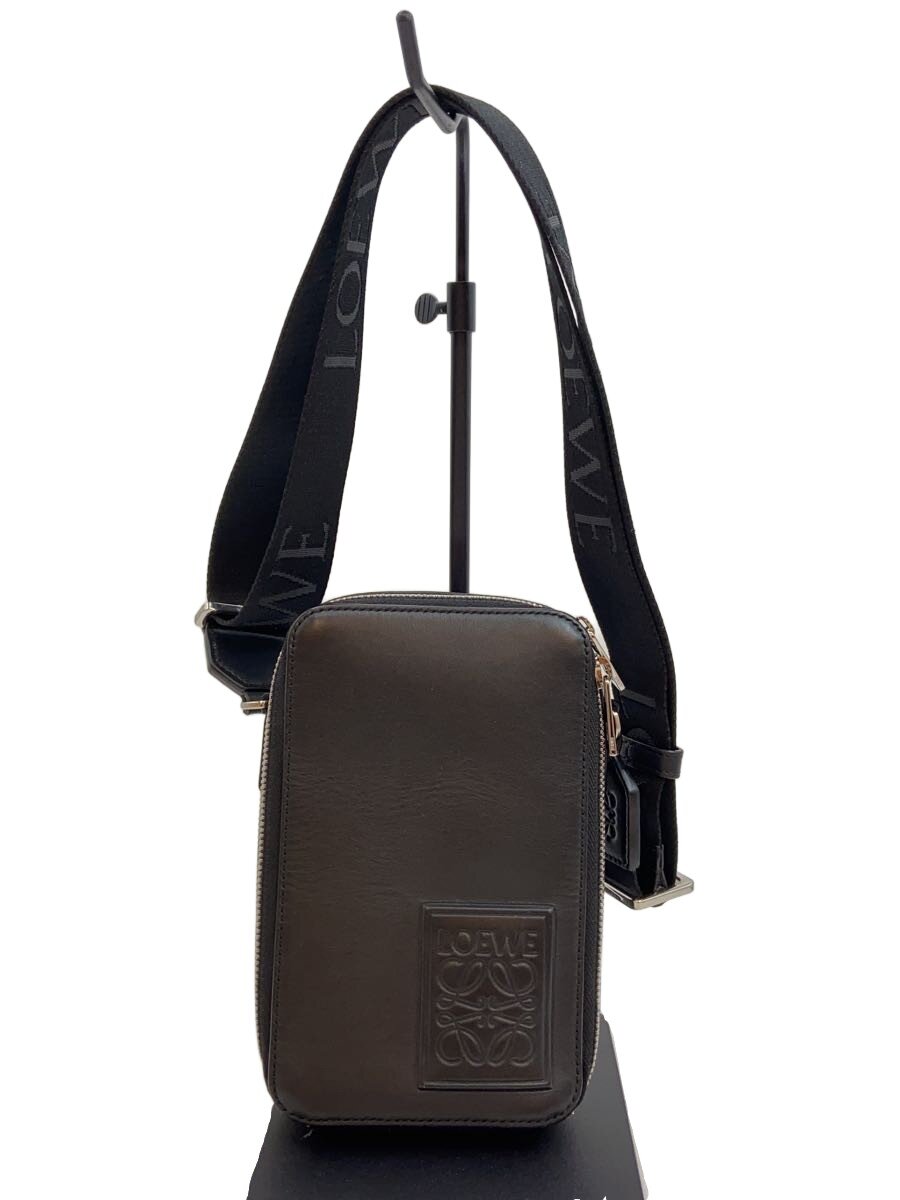 【中古】LOEWE◆ショルダーバッグ/なめし革/BLK【御徒面子】