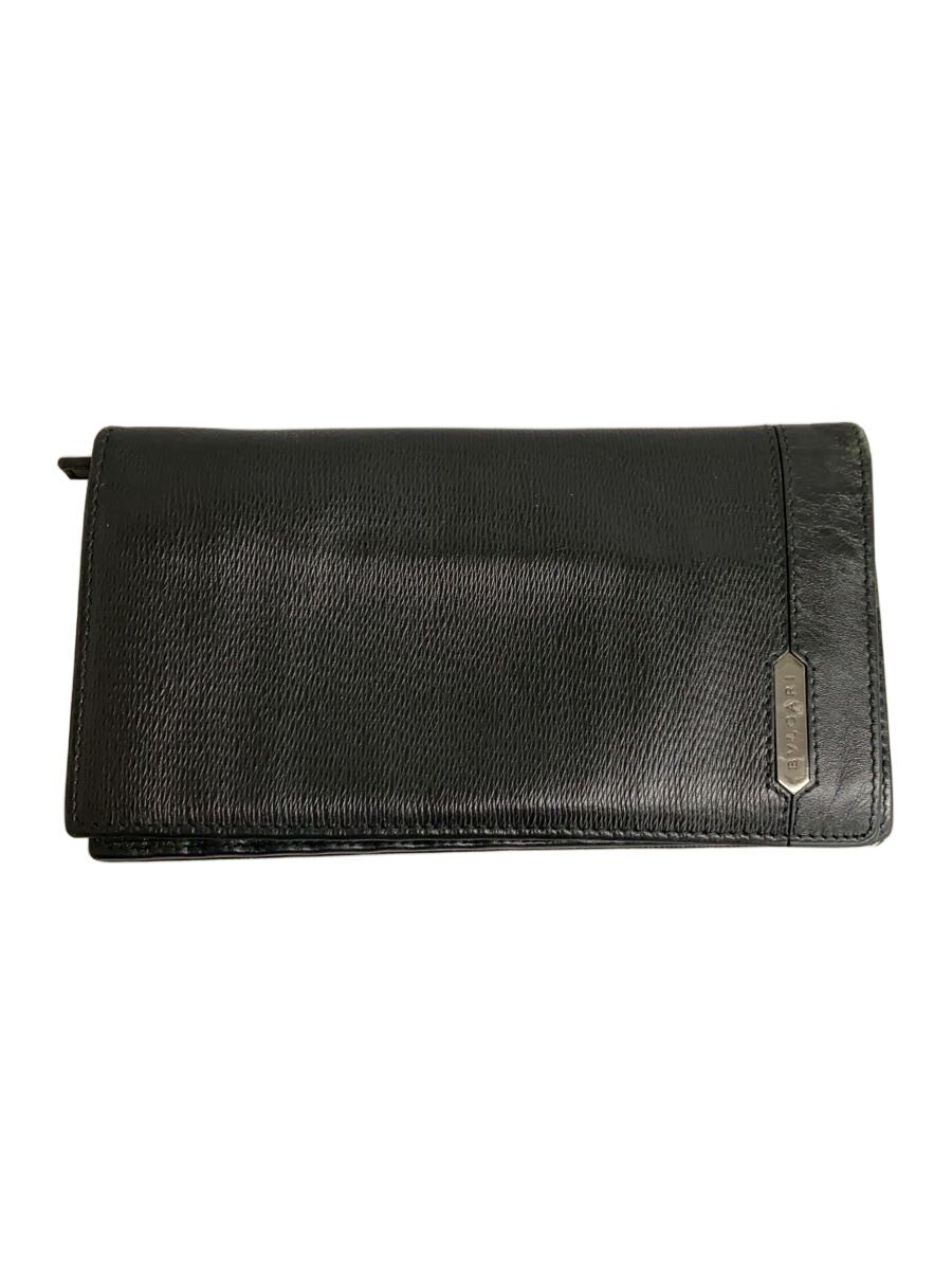 【中古】BVLGARI◆284731/2つ折り紙入れ/なめし革/BLK/無地/メンズ【服飾雑貨他】