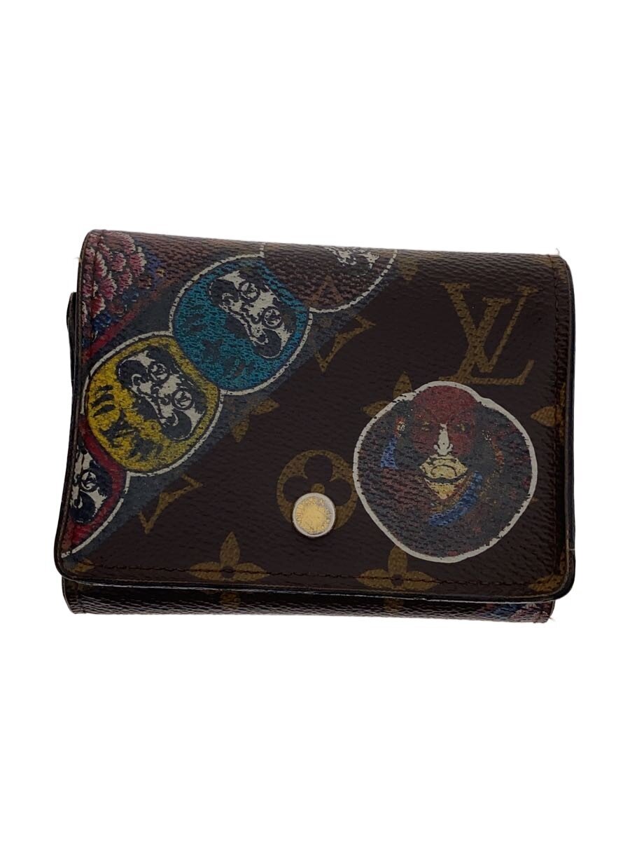 【中古】LOUIS VUITTON◆ポルト・フォイユ・ヴィクトリーヌ_モノグラム・帆布_達磨・歌舞伎画題/PVC/BRW/下り物【服飾雑貨他】