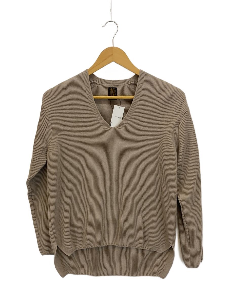 【中古】BATONER◆EXTRA HARD TWIST WOOL V-NECK/編み物・スウェーター(薄っぺら)/カーキ【レディースお召しもの】