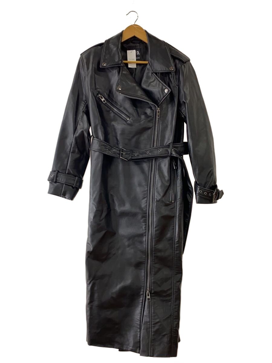 【中古】ZARA◆ダブルライダース型フェイクレザーロングコート/S/黒いこと/黒/無地/3427/734/800【レディース御召しもの】