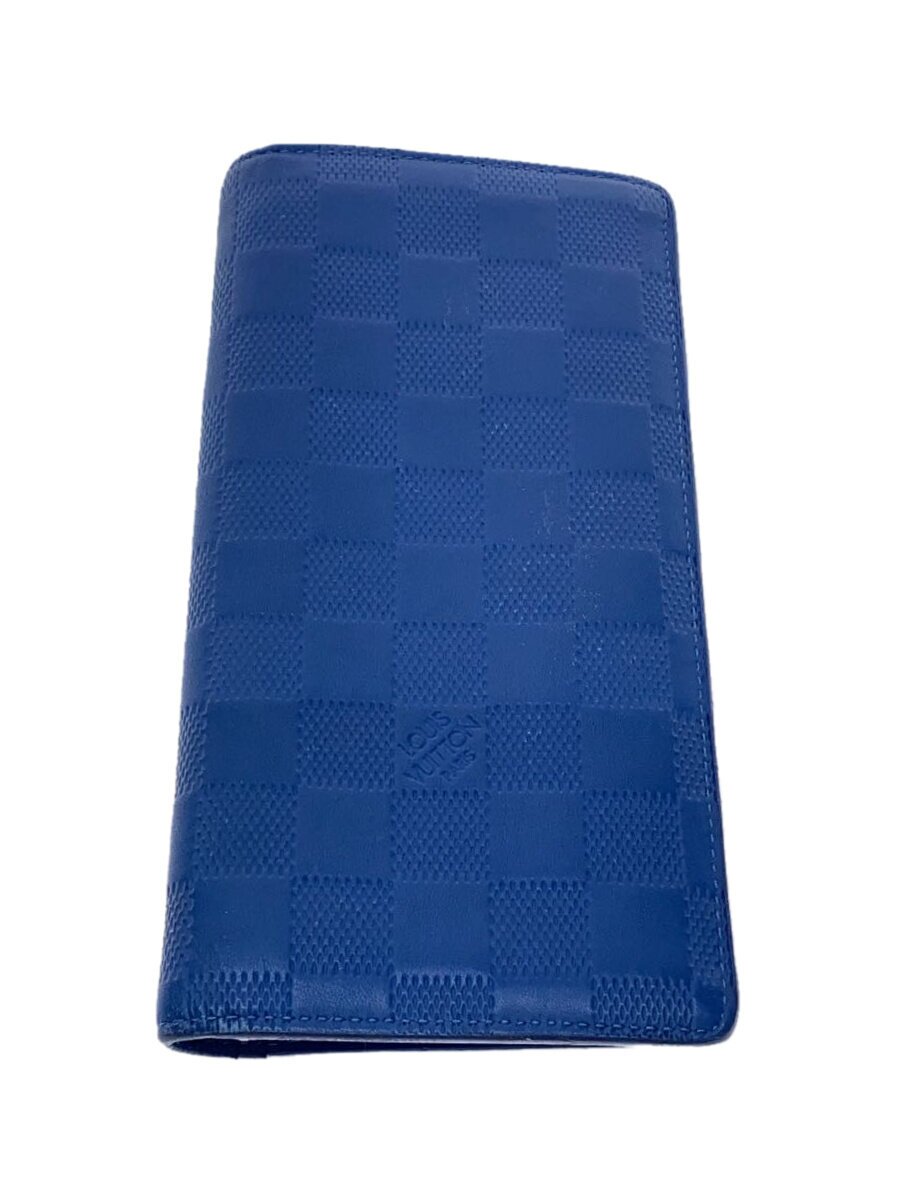 【中古】LOUIS VUITTON◆ポルト・フォイユ・ブラザ_ダミエ・アンフィニ_BLU/レザー/BLU/メンズ【服飾雑貨他】