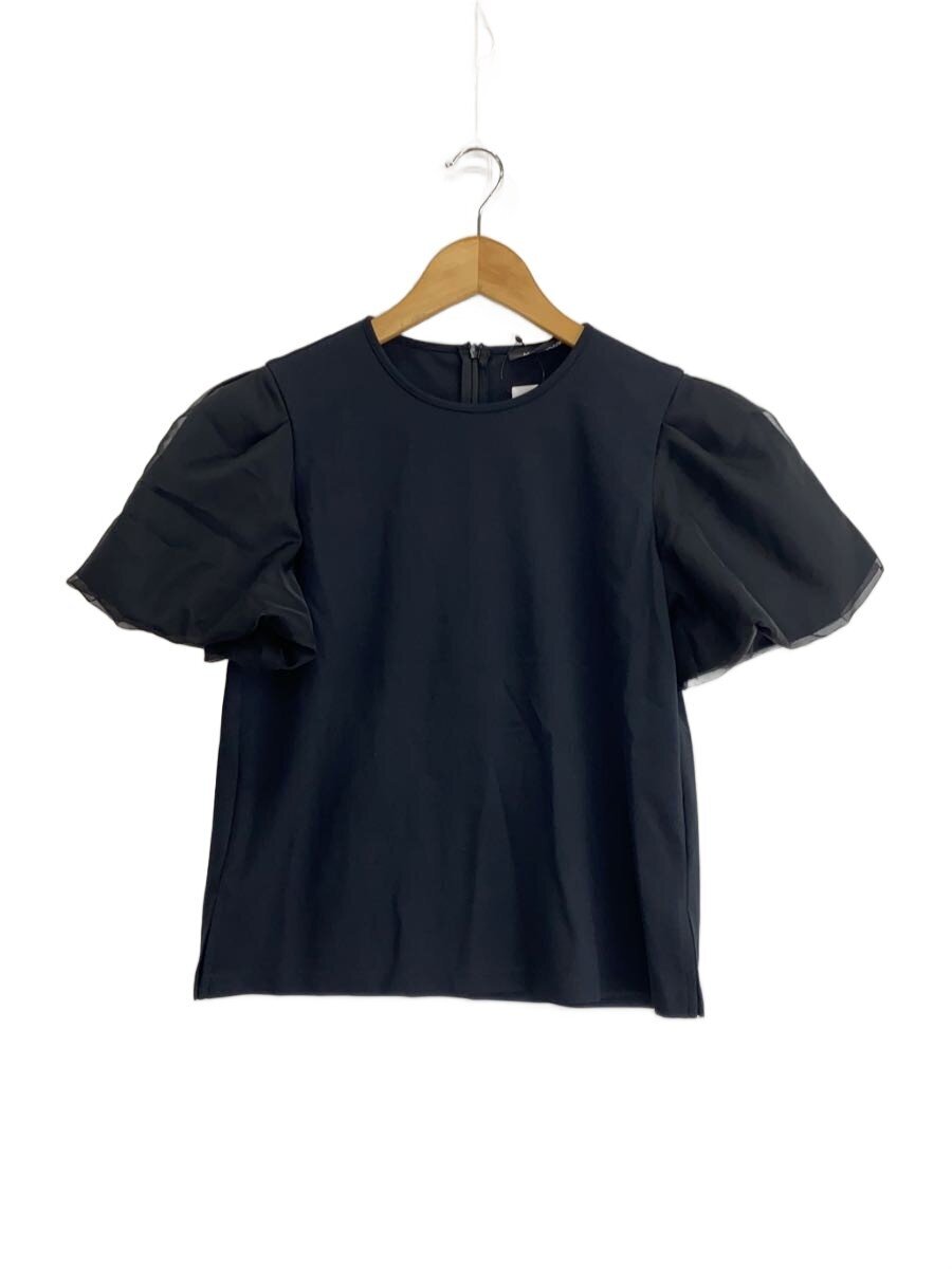 【中古】M-PREMIER◆曳き船付/オーガンジーパフスリーブカットソー/34/ポリエステル/BLK【レディース御召しもの】