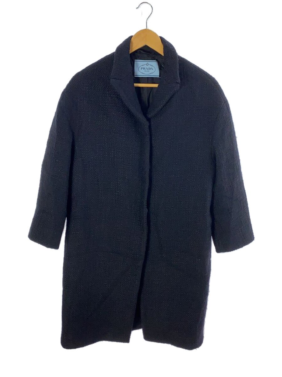 【中古】PRADA◆18年/8分丈羊毛厚地の外套/40/羊毛/NVY/P6723 R172 1P5W//【レディースお召しもの】