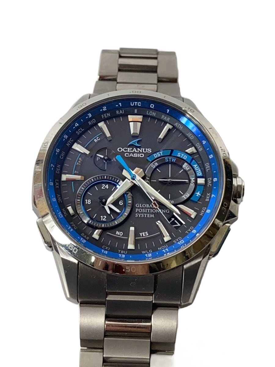 【中古】CASIO◆ソーラーウオッチ・OCEANUS/アナログ/ステンレス鋼/GRY/SLV【服飾雑貨他】