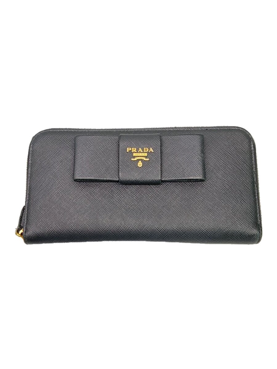 【中古】PRADA◆長紙入れ/なめし革/BLK/レディース【服飾雑貨他】