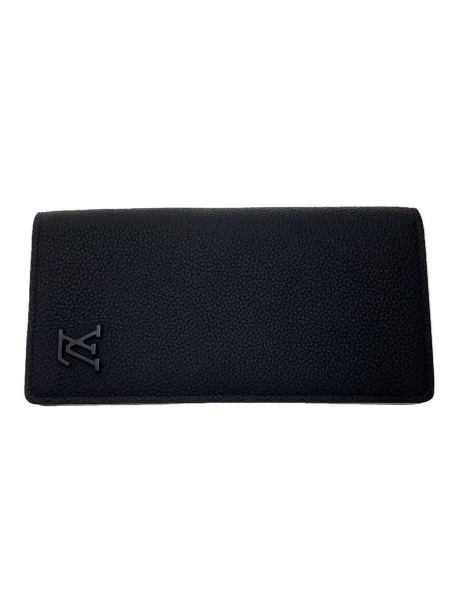 【中古】LOUIS VUITTON◆ポルト・フォイユ・ブラザNM_LVアエログラム_BLK/レザー/BLK/メンズ【服飾雑貨他】