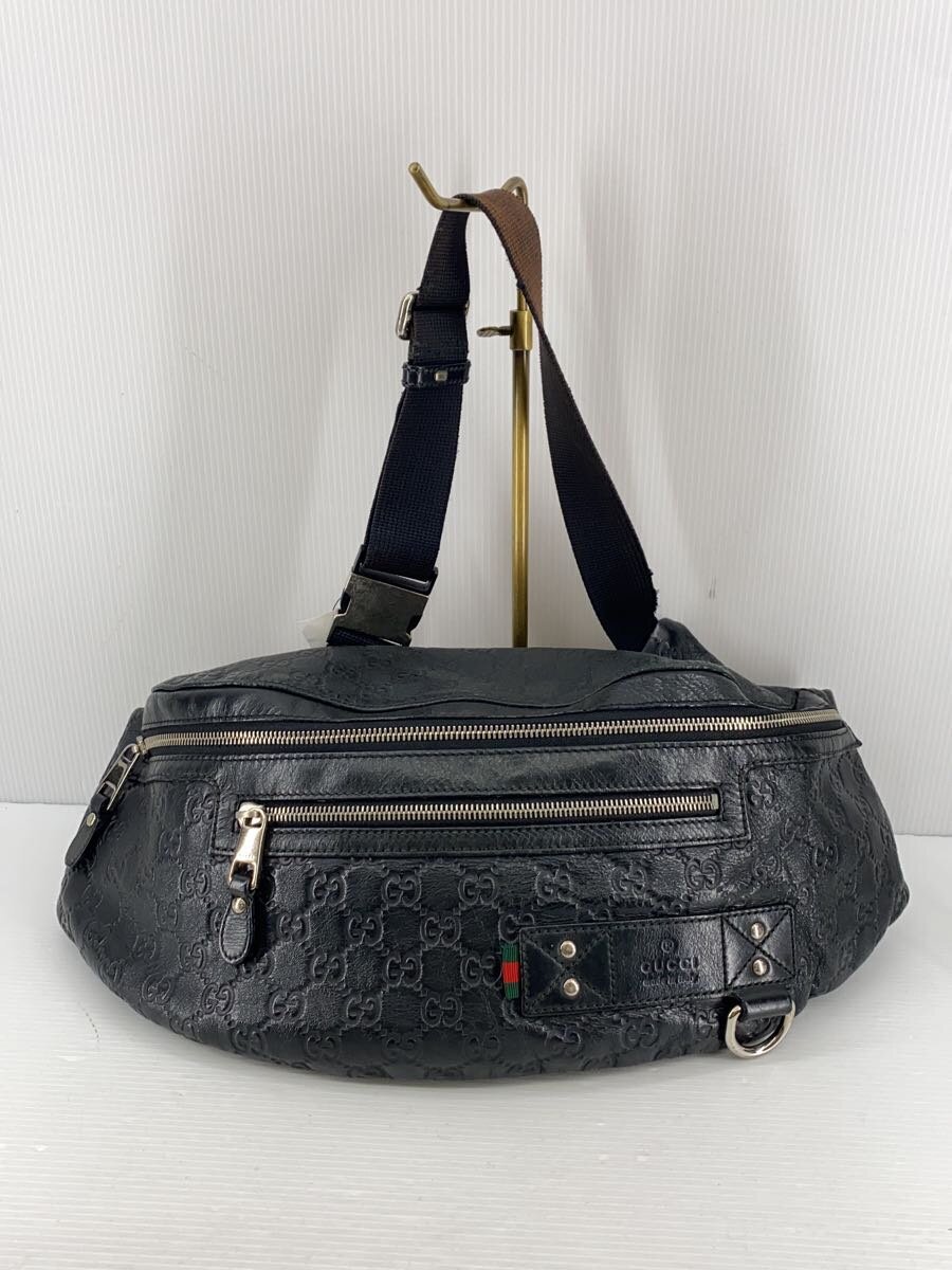 【中古】GUCCI◆酉の方角御徒面子_グッチシマ/なめし革/BLK/総柄【御徒面子】