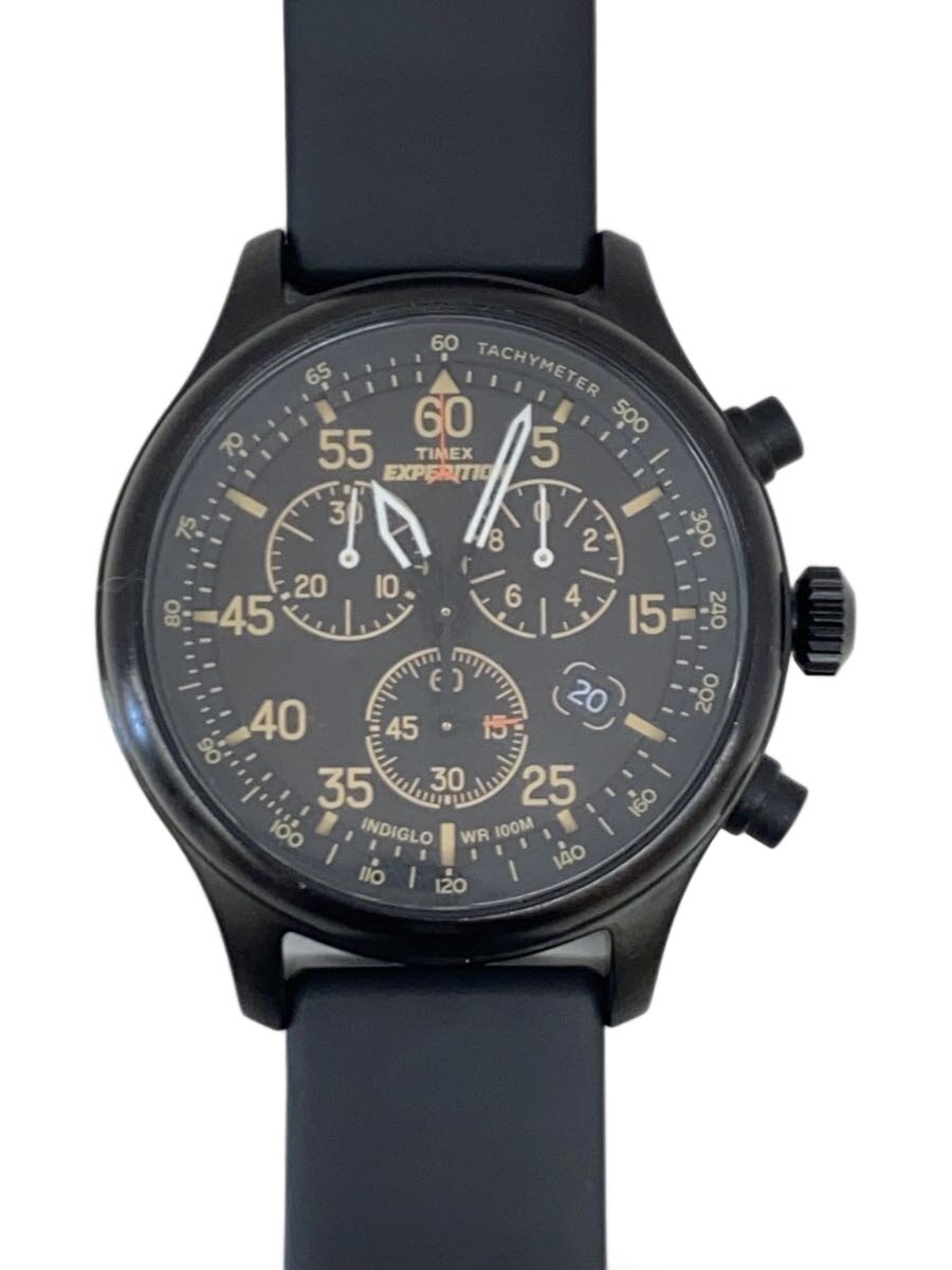 【中古】TIMEX◆石英ウオッチ/アナログ/GLD/BLK/T49905//【服飾雑貨他】