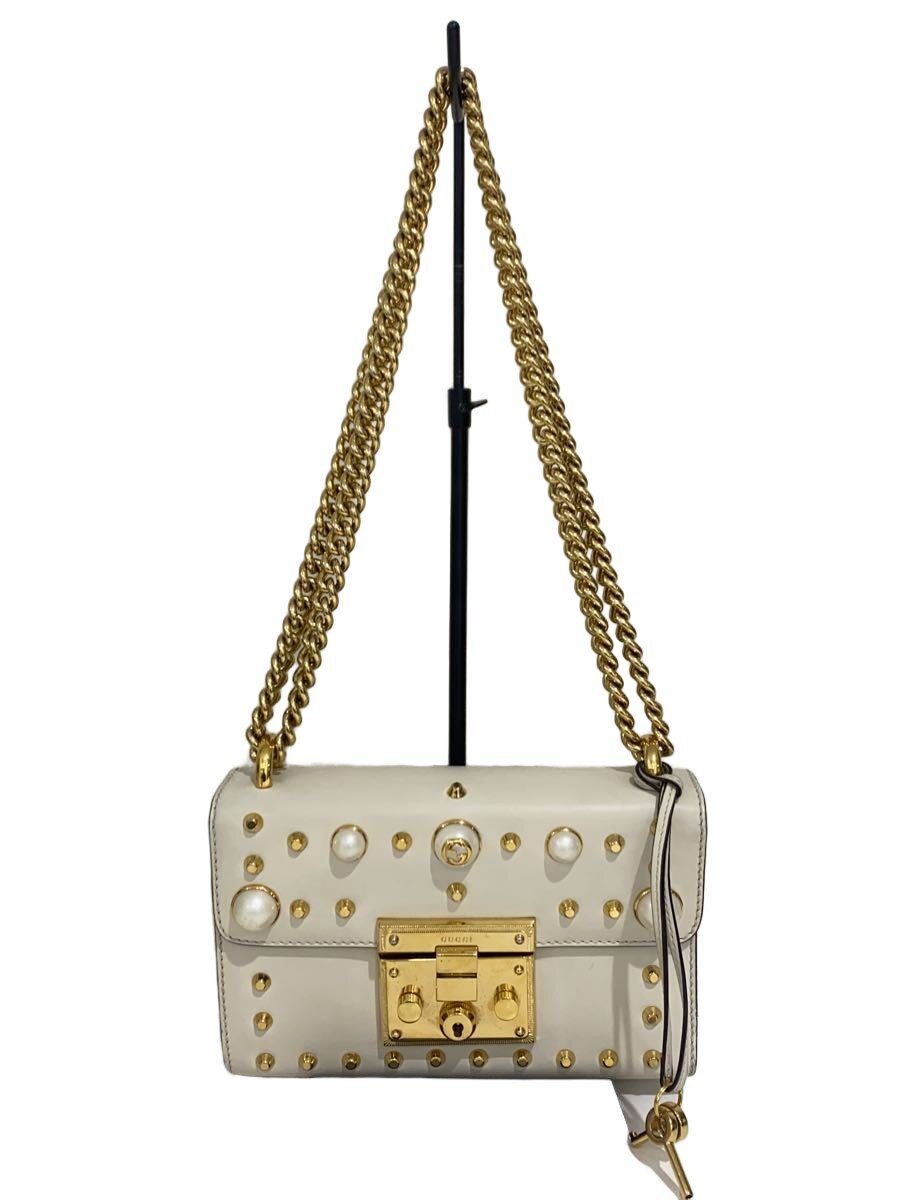 【中古】GUCCI◆パールスタッズ パドロック/ショルダーバッグ/なめし革/WHT/432182・001998//【御徒面子】
