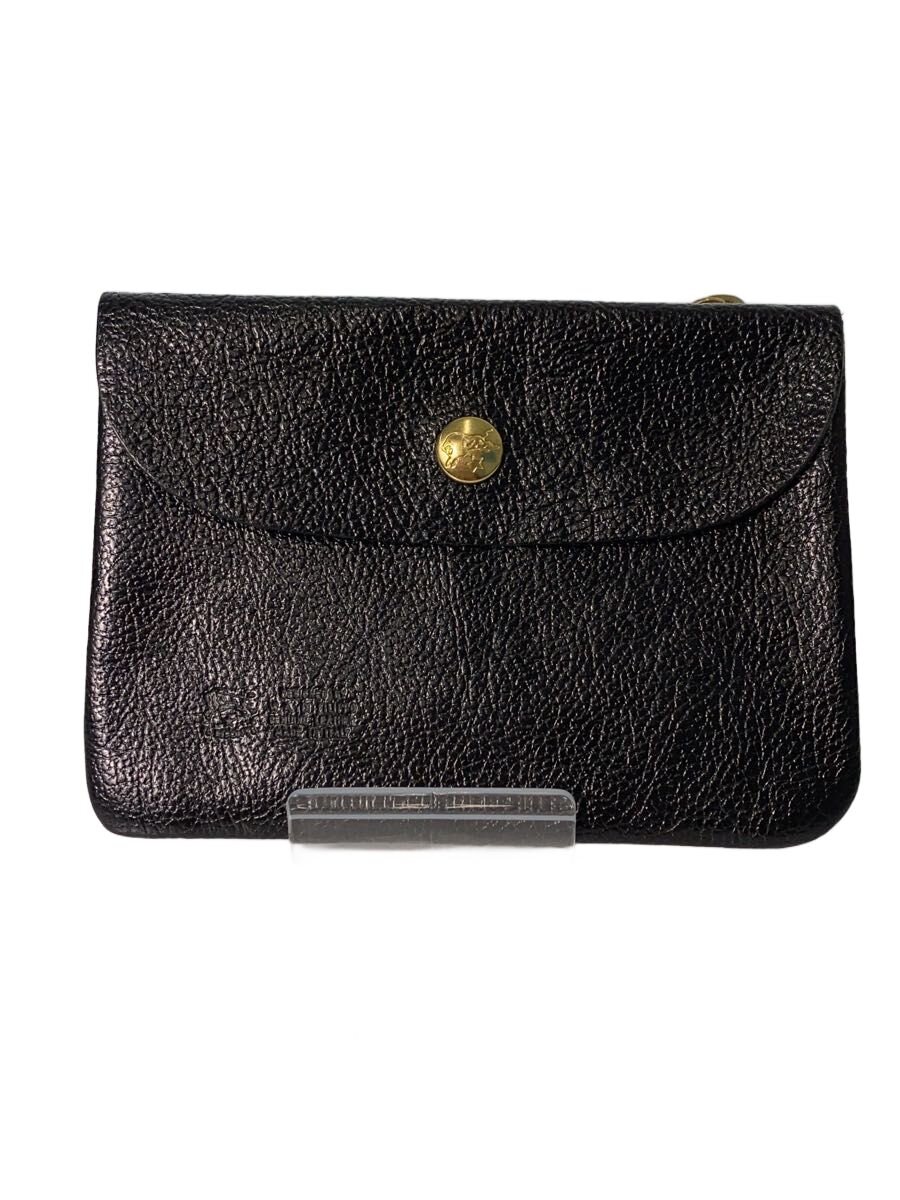 【中古】IL BISONTE◆2つ折り紙入れ/なめし革/BLK/メンズ【服飾雑貨他】