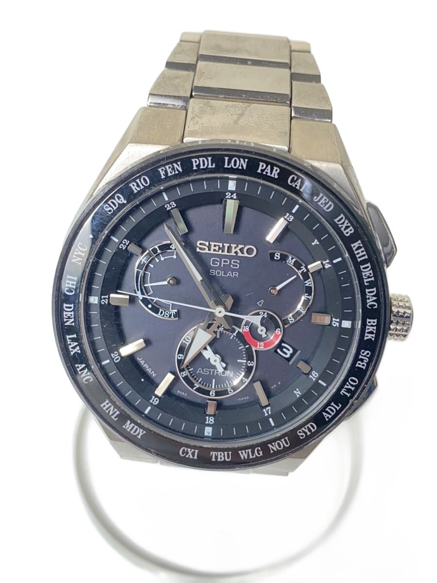 【中古】SEIKO◆ソーラーウォッチ/アナログ/BLK/SLV/8x53-0av0-2【服飾雑貨他】