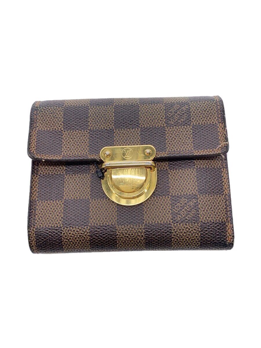 【中古】LOUIS VUITTON◆ポルト・フォイユ・コアラ_ダミエ・エベヌ_BRW/PVC/BRW/メンズ【服飾雑貨他】