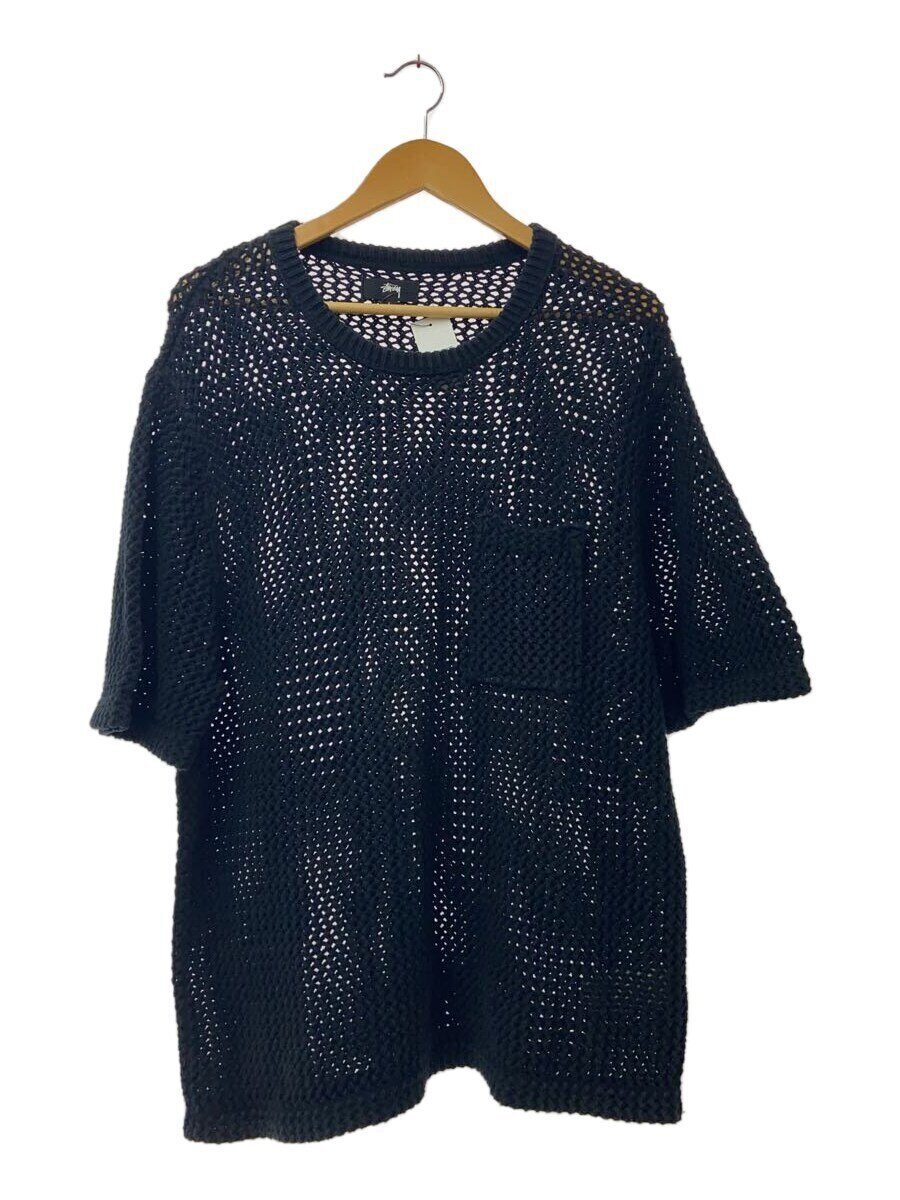 【中古】STUSSY◆22SS/Odyed Mesh S/S Crew/プルオーバー/L/綿織物/BLK/1140297【メンズウェア】