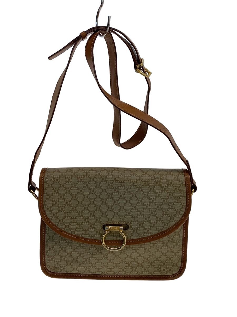 【中古】CELINE◆ショルダーバッグ/PVC/ベージュ/総柄/DM93/マカダム柄【御徒面子】