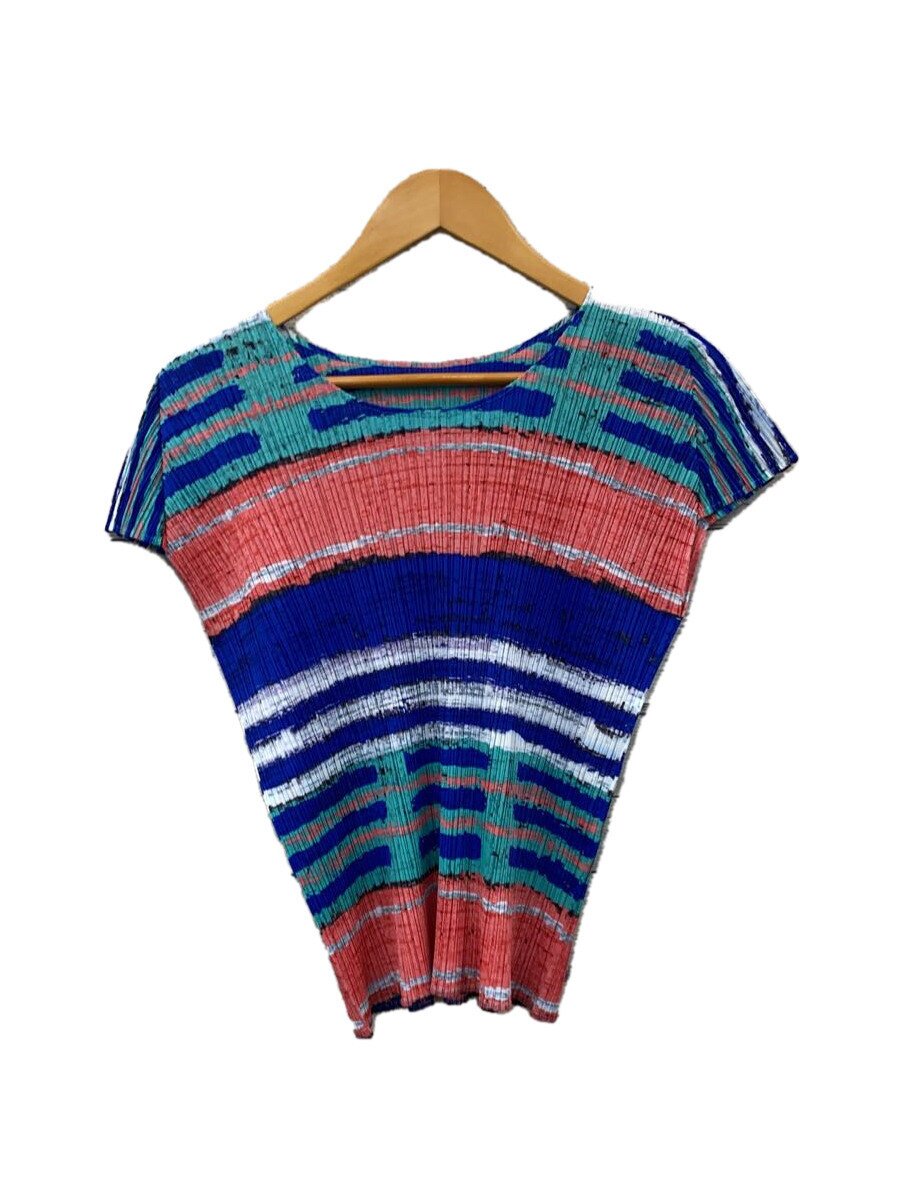【中古】PLEATS PLEASE ISSEY MIYAKE◆半袖カットソー/3/ポリエステル/マルチ色つや/PP21-JK683【レディース御召しもの】