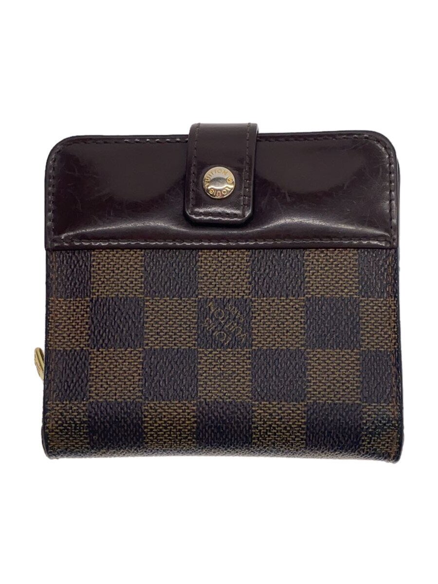 【中古】LOUIS VUITTON◆コンパクト・ジップ_ダミエ・エベヌ_BRW/PVC/BRW/レディース【服飾雑貨他】