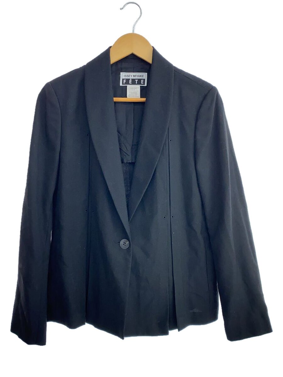 【中古】ISSEY MIYAKE FETE◆テーラードジャケット/3/ポリエステル/BLK/羊毛30％/右肩ほつれあり//【レディース御召しもの】