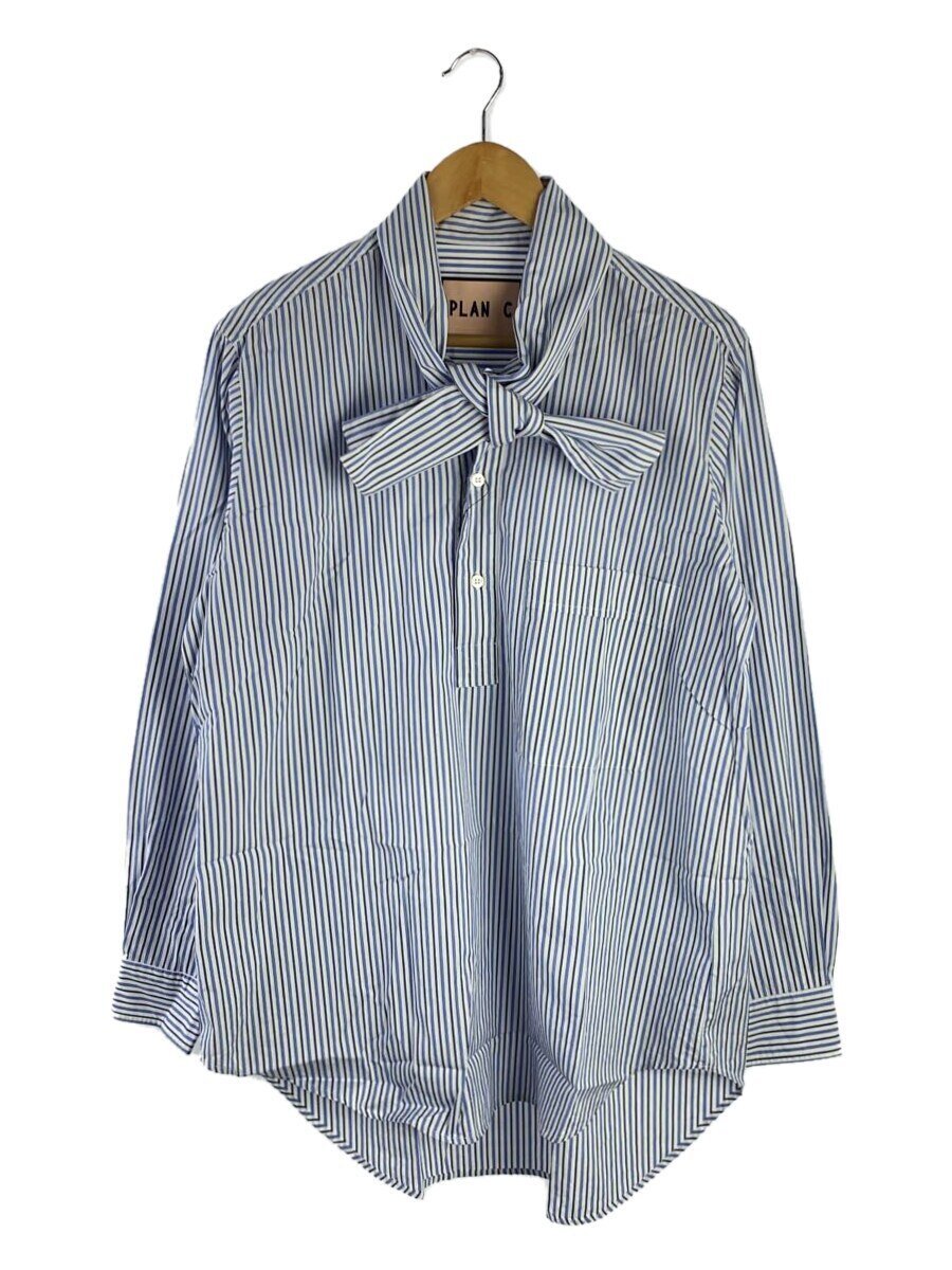 【中古】PLAN C◆22AW/ストライプボウタイシャツ/38/綿織物/BLU/縞模様/CMCAD09K00TC074//【レディース御召しもの】