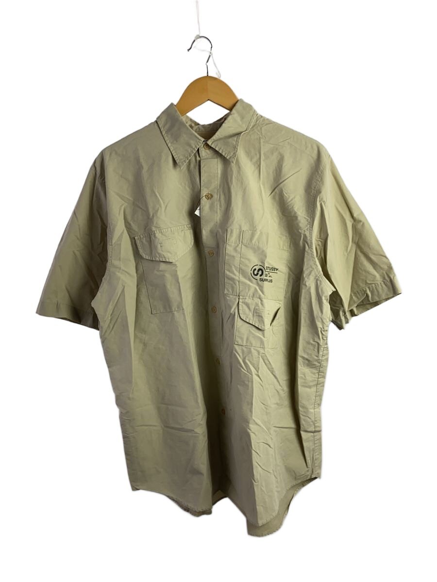 【中古】STUSSY◆90s/OLD/サファリプルオーバー/半袖プルオーバー/L/綿織物/BEG//【メンズウェア】