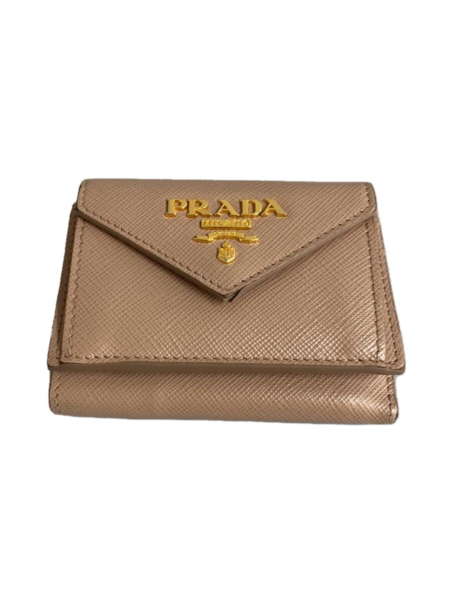 【中古】PRADA◆3つ折り紙入れ/なめし革/PNK/無地/レディース/1MH021【服飾雑貨他】