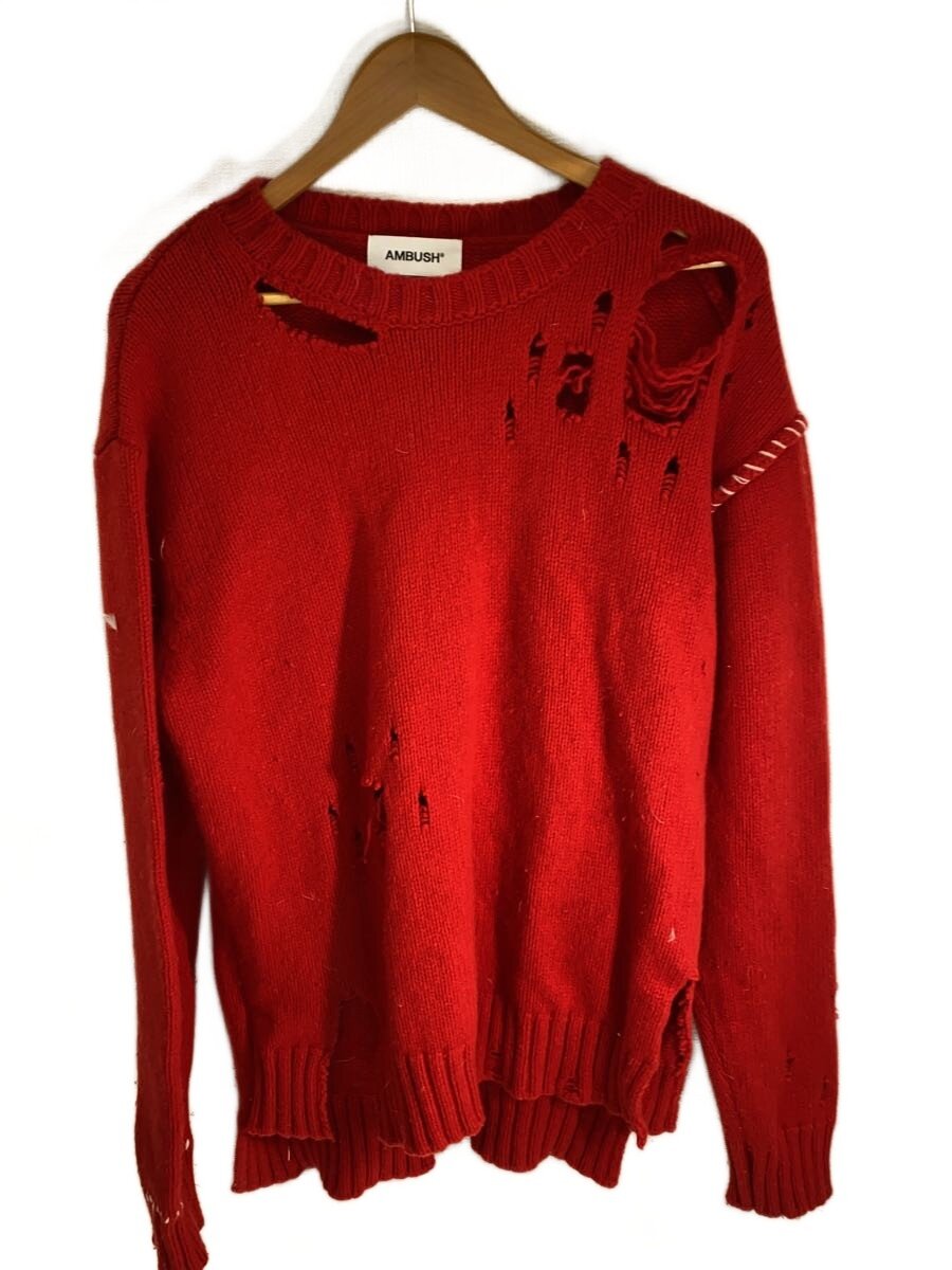 【中古】AMBUSH◆クラッシュステッチオーバーサイズニット/ニット・セーター(厚手)/2/ウール/RED/12111503【メンズウェア】｜2ｎｄ STREET 店